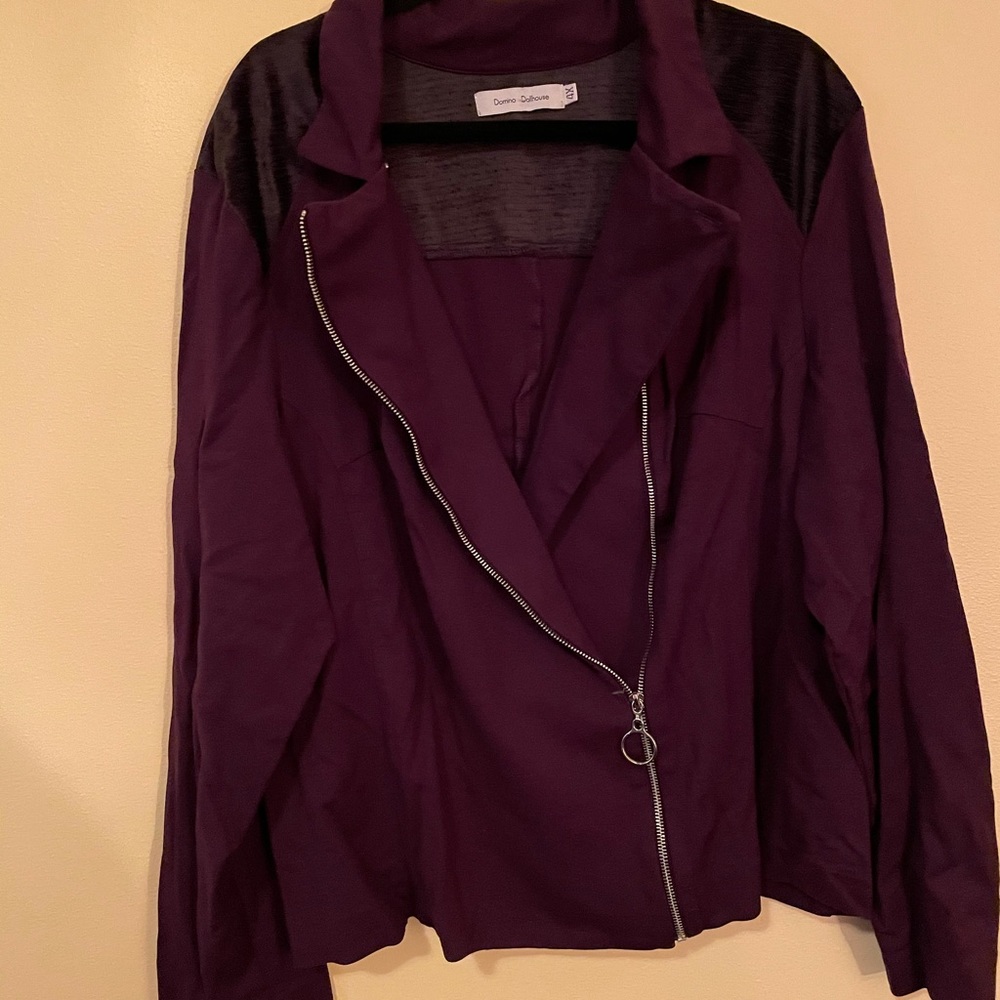 asymmetric zip purple jacket